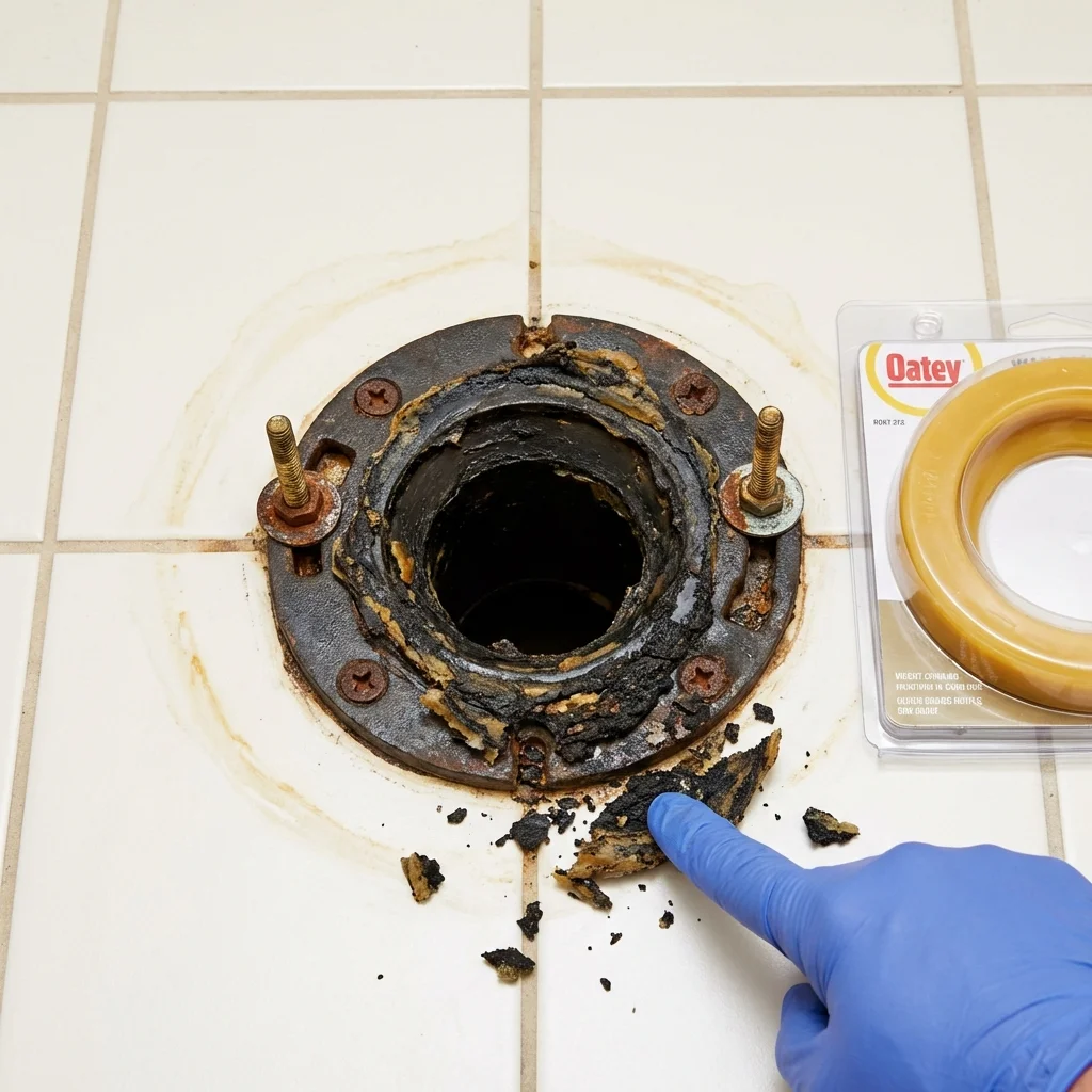 Failed wax ring showing water seepage at the base of a toilet in a Cheswick, PA home